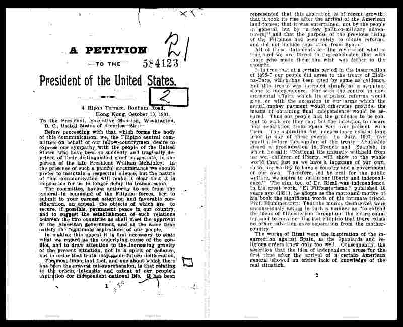 (A section of the APPEAL OF THE FILIPINO CENTRAL COMMITTEE TO THE PRESIDENT OF THE UNITED STATES)