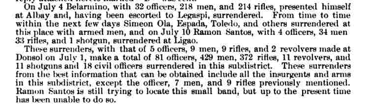 Belarmino surrenders with 32 Officers